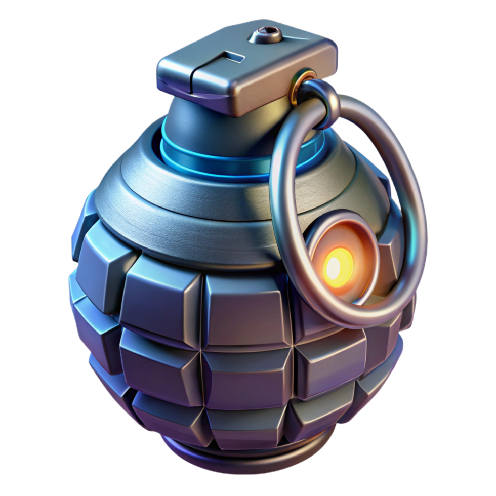 serene nostalgic organic Sci-fi grenade, glowing core, futuristic design, safety pin, textured surface NO BACKGROUND with Transparent Background. expertly shot png