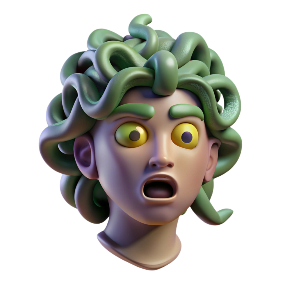 iconic bohemian Gorgon head, petrified gaze, mythical artifact, NO BACKGROUND with Transparent Background. crisp png