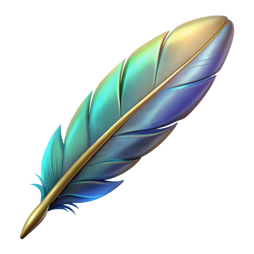 magnificent reflective renaissance Griffin feather, mythical bird part, magical property, NO BACKGROUND with Transparent Background. top-tier png