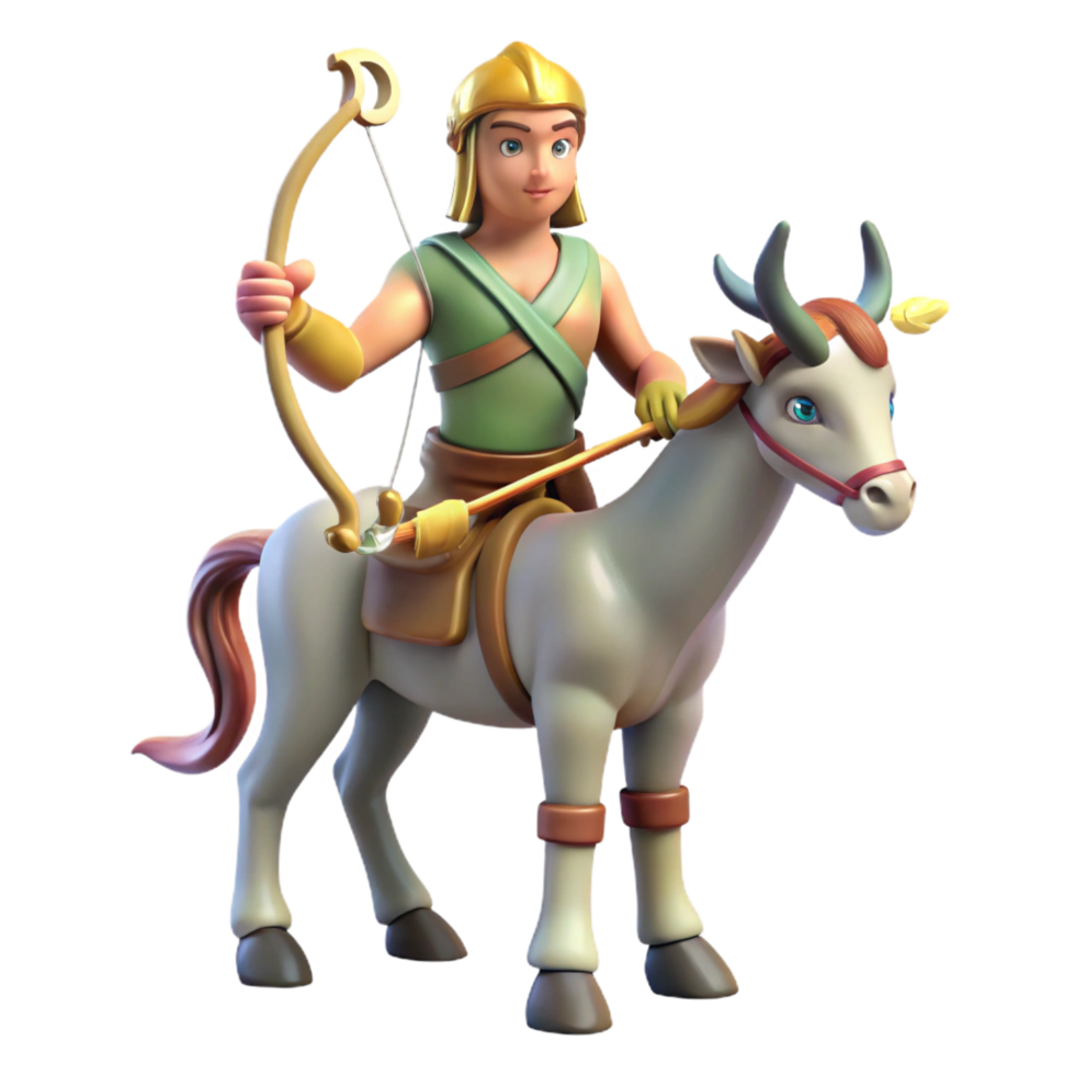 striking peaceful avant-garde Centaur bow and arrow, hunting tools, mythical weapon, NO BACKGROUND with Transparent Background. original png