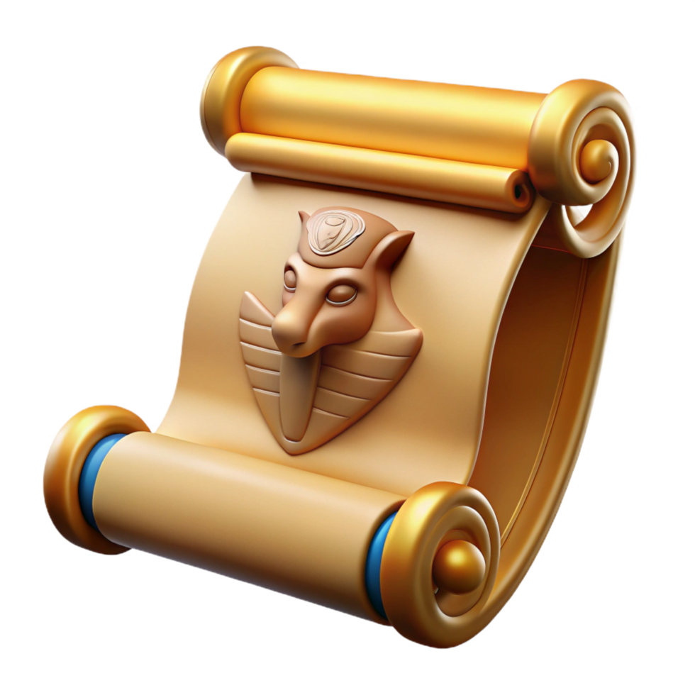 pristine organic Sphinx riddle scroll, ancient mystery, mythical item, NO BACKGROUND with Transparent Background. expertly shot png