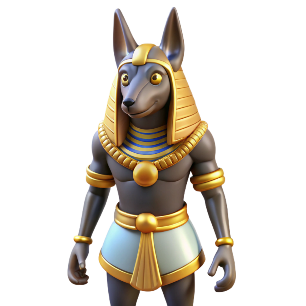 standout elegant Anubis, Egyptian god of the dead, jackal head, NO BACKGROUND with Transparent Background. professional png