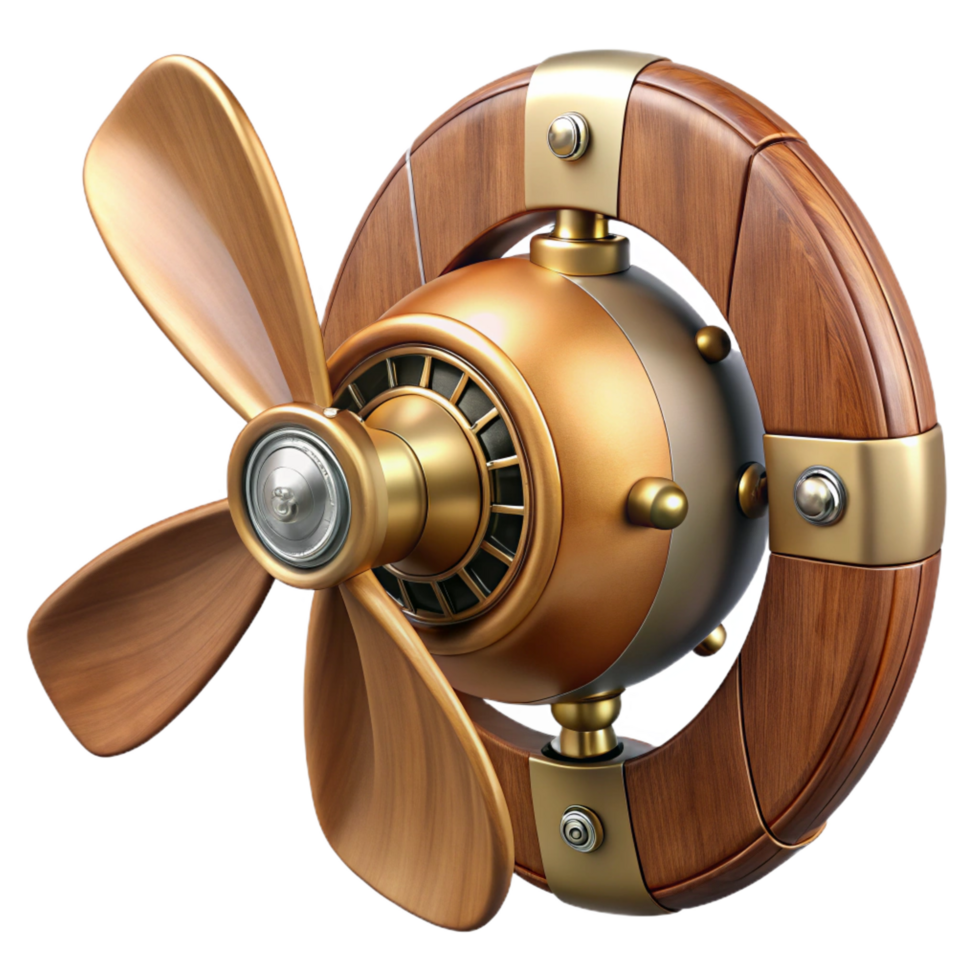 timeless vintage Steampunk airship propeller made of polished wood and copper. NO BACKGROUND with Transparent Background. artisan png