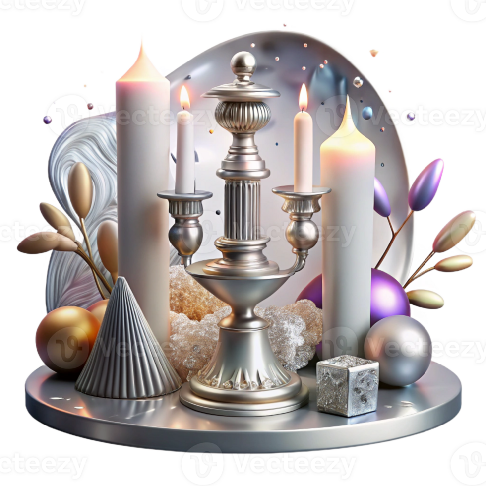 vibrant rustic Antique Silver Candlestick with Carved Detail Cutout premium png
