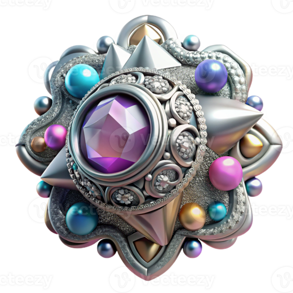 serene abstract Antique Silver Brooch with Gemstone Detail Cutout premium png