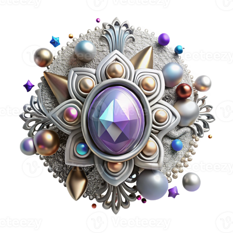beautiful abstract Antique Silver Brooch with Gemstone Detail Cutout high quality png