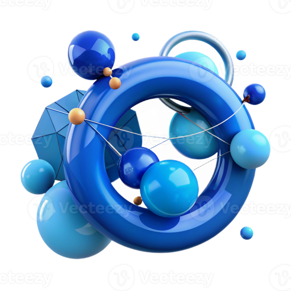 vibrant abstract Azure Blue Connected Circles with Transparent Background detailed png