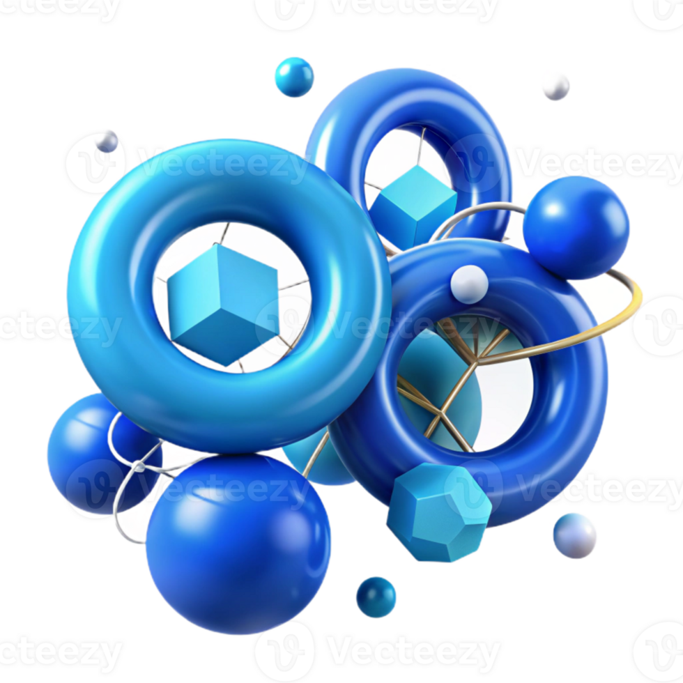 beautiful abstract Azure Blue Connected Circles with Transparent Background original png