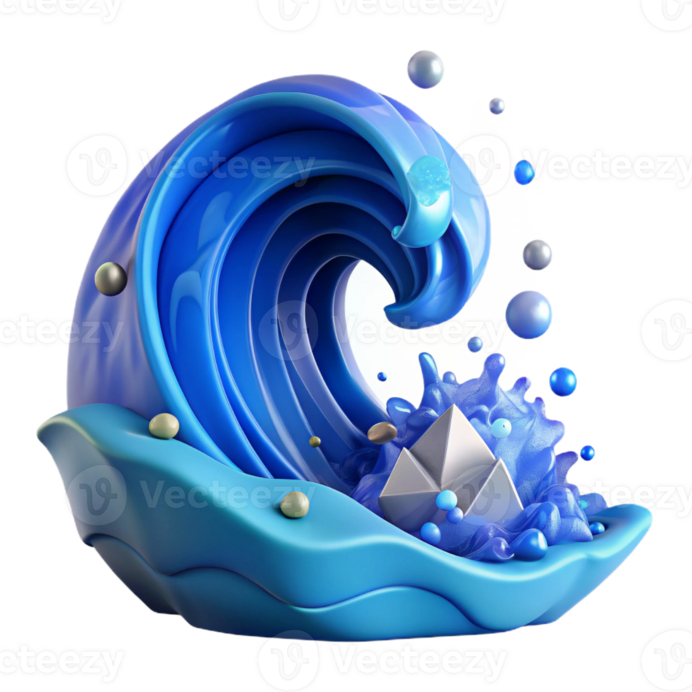 dramatic abstract Blue Ocean Wave Crashing Cutout with Transparent Background detailed png