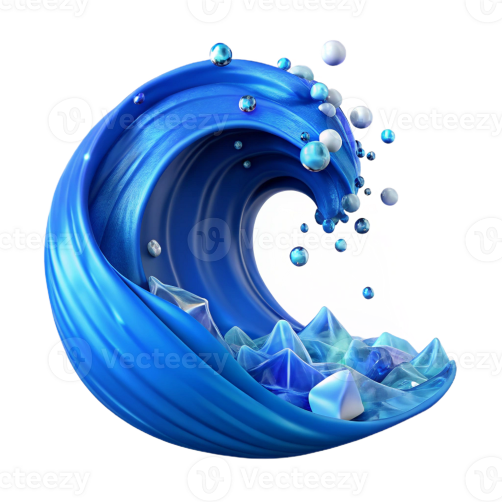 elegant artistic Blue Ocean Wave Crashing Cutout with Transparent Background genuine png