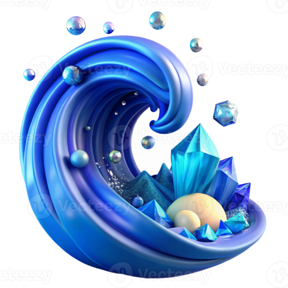 beautiful abstract Blue Ocean Wave Cresting Isolated genuine png