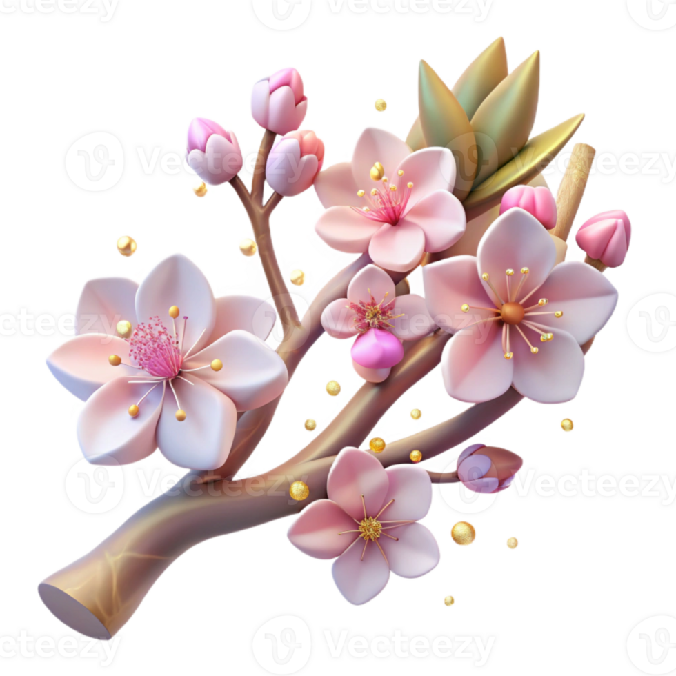 dramatic artistic Branch with Cherry Blossoms Spring Cutout detailed png
