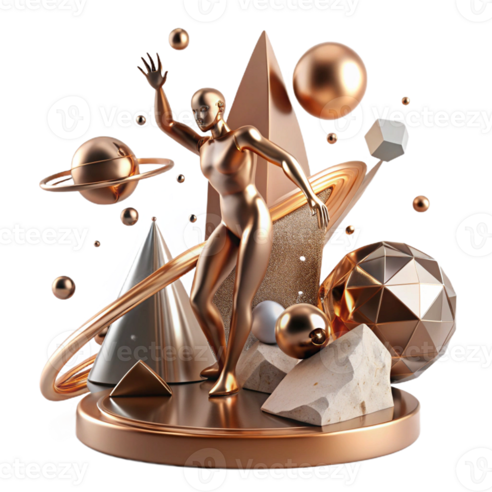 impressive rustic Bronze Abstract Sculpture Isolated with Transparent Background and Dynamic Pose exclusive png