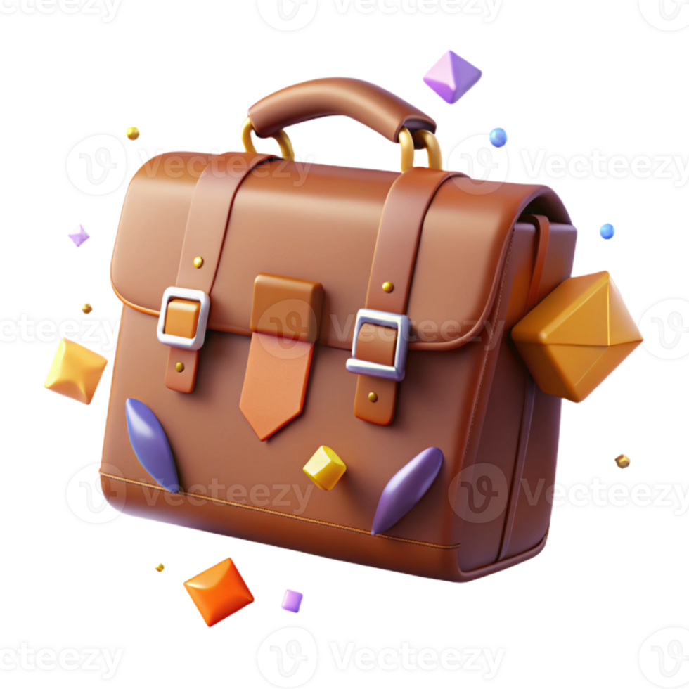 impressive modern Brown Leather Briefcase Top View Cutout Isolated premium png