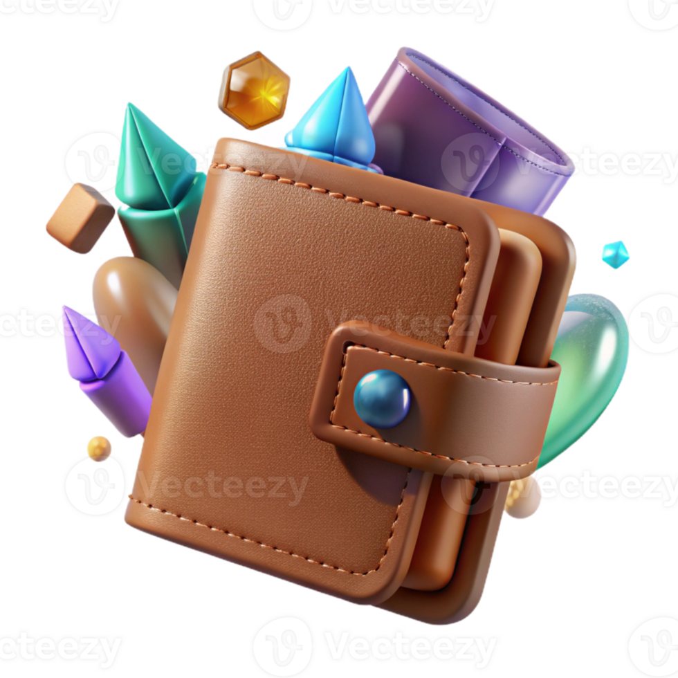 extraordinary contemporary Brown Leather Wallet Cutout on Transparent Background authentic png