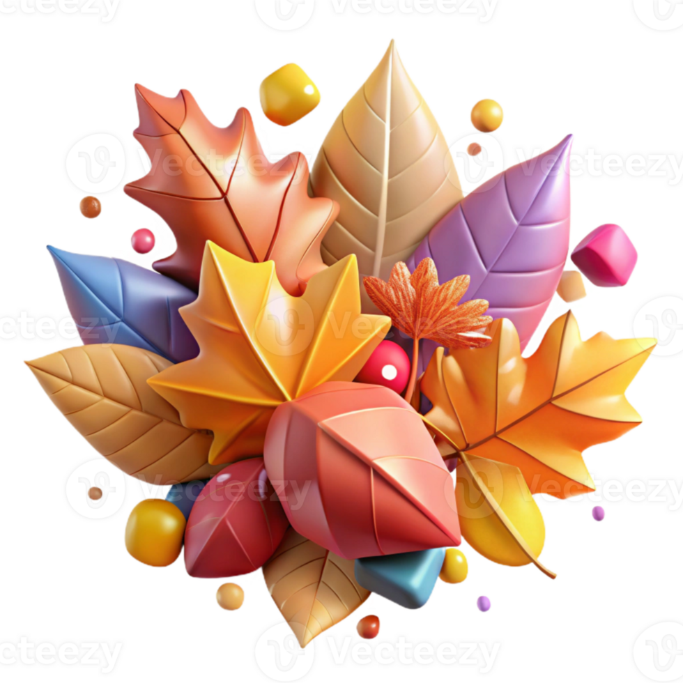 dramatic abstract Colorful Autumn Leaves Pile Isolated on White original png