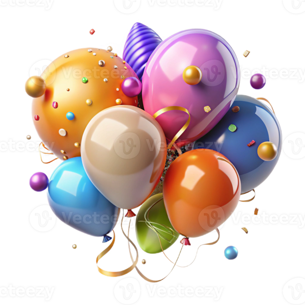 beautiful traditional Colorful Party Balloons Bunch Isolated Transparent Background high quality png