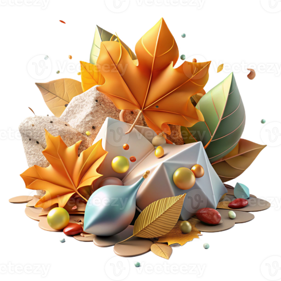 elegant vintage Colorful Autumn Leaves Pile Isolated on White detailed png