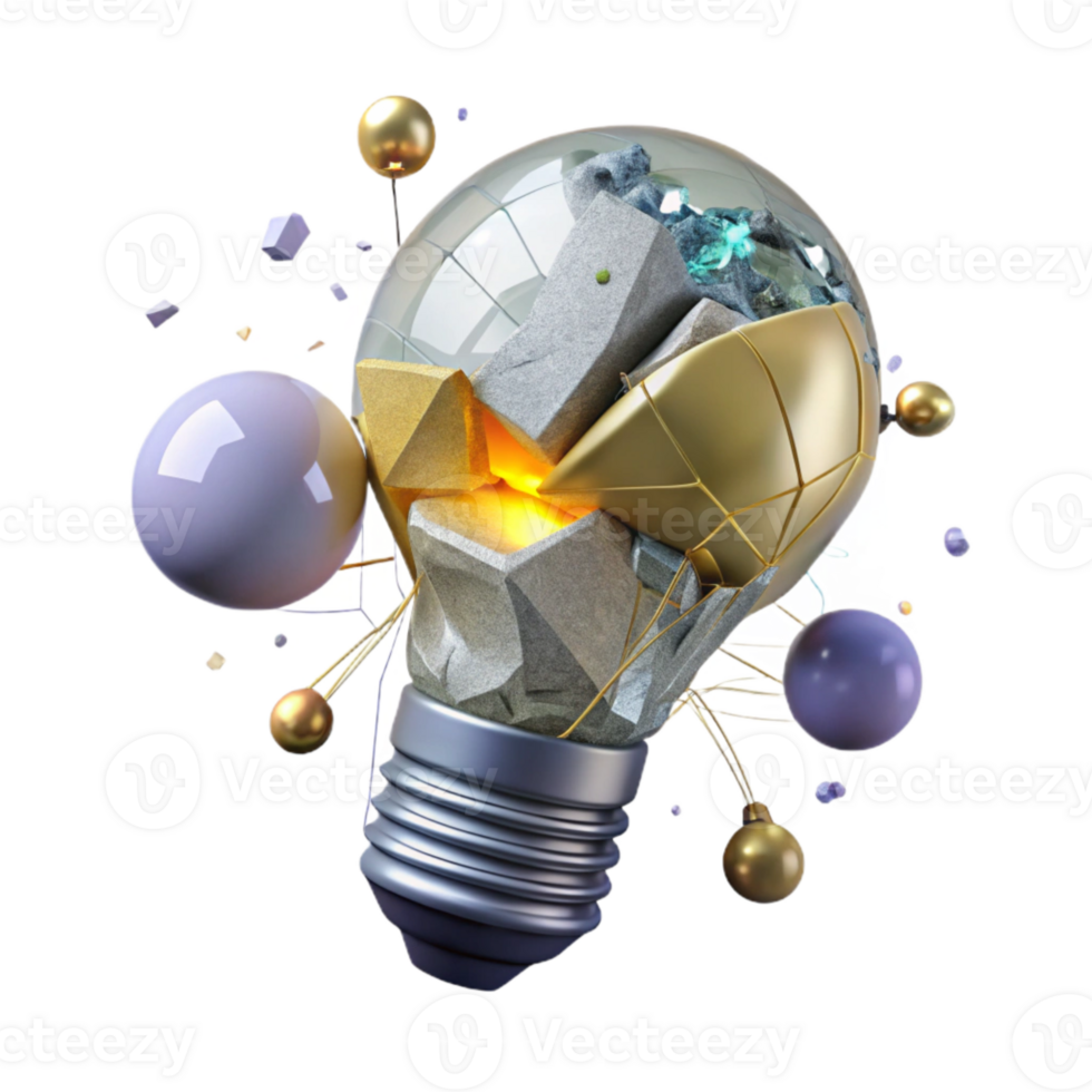 serene artistic Cracked Lightbulb with Filament Isolated png