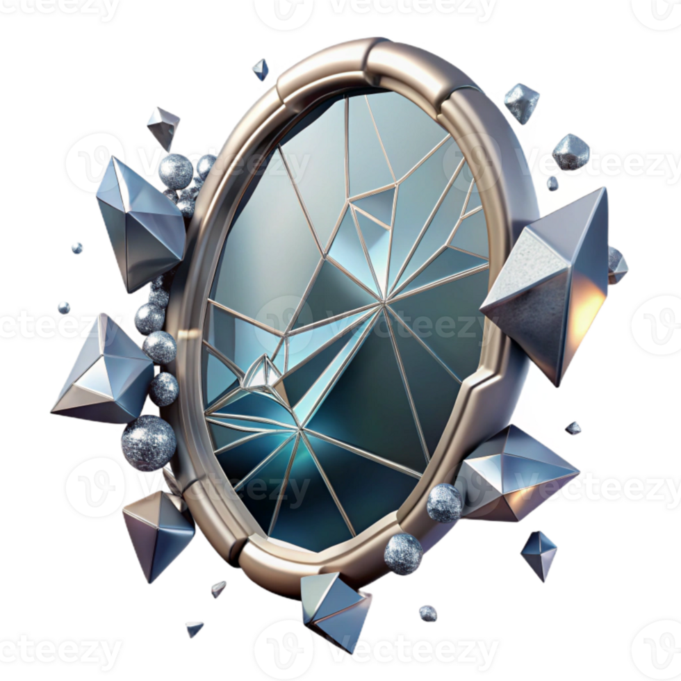 beautiful rustic Cracked Mirror Isolated with Shattered Reflection premium png