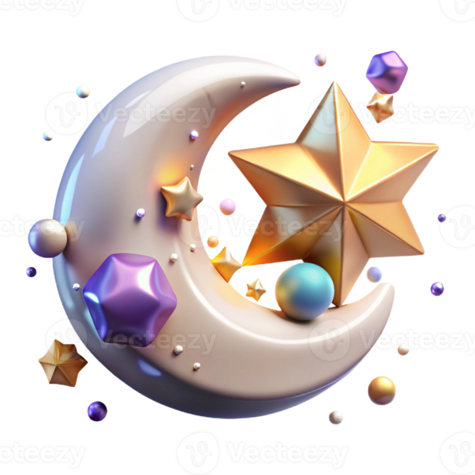 serene classic Crescent Moon with Stars Cutout Element authentic png