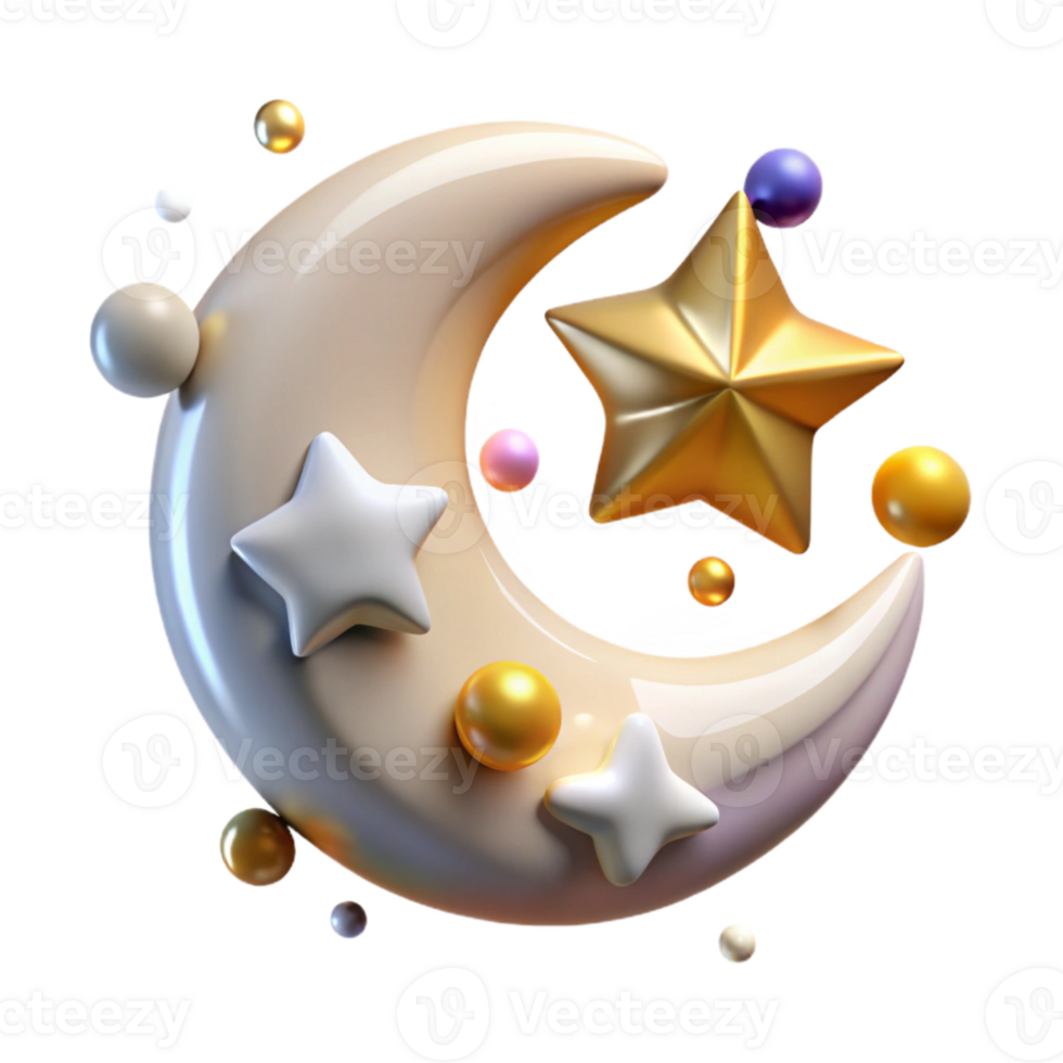 magnificent vintage Crescent Moon with Stars Cutout Element genuine png