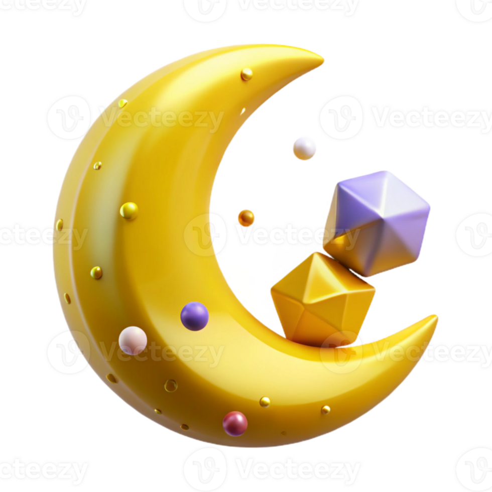 beautiful classic Crescent Yellow Moon with Transparent Background high quality png