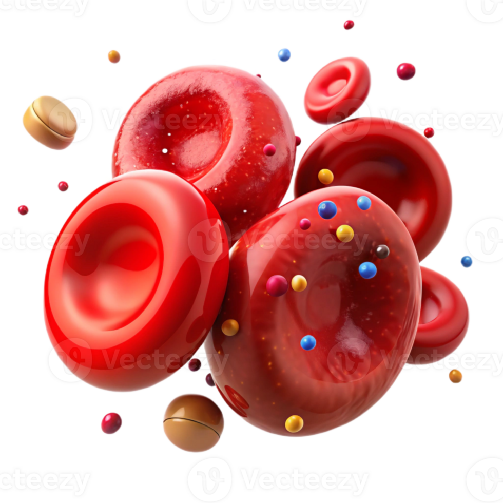 impressive creative Crimson Red Blood Cells Isolated Element with Transparent Background and Microscopic View high resolution png
