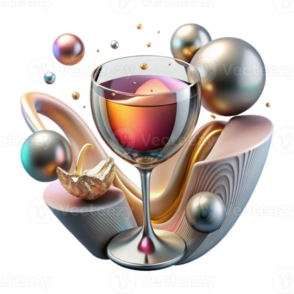 vibrant abstract Crystal Wine Glass with Reflections Isolated Element png