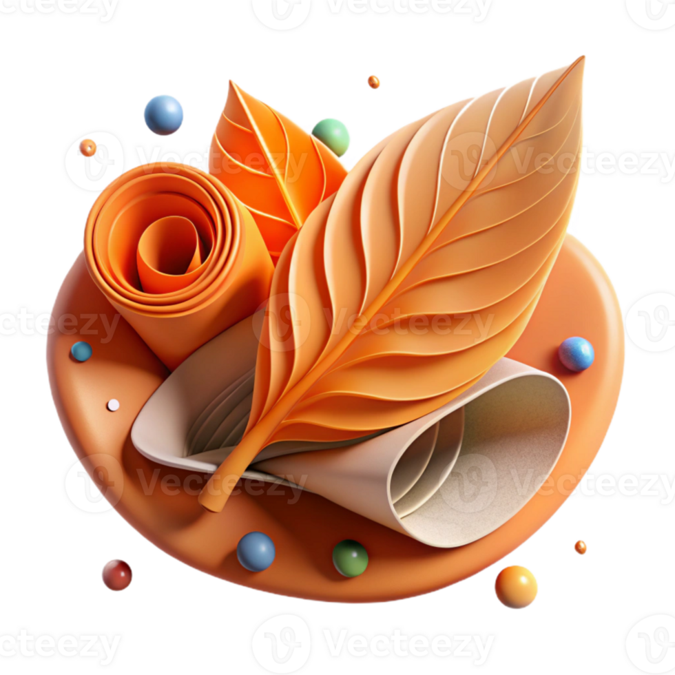 elegant abstract Curled Orange Leaf Cutout Isolated Element original png