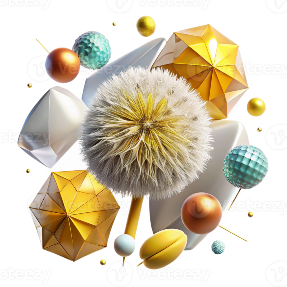 wonderful artistic Dandelion Yellow Fluffy Seed Head Isolated Element with Transparent Background and Airy Texture png