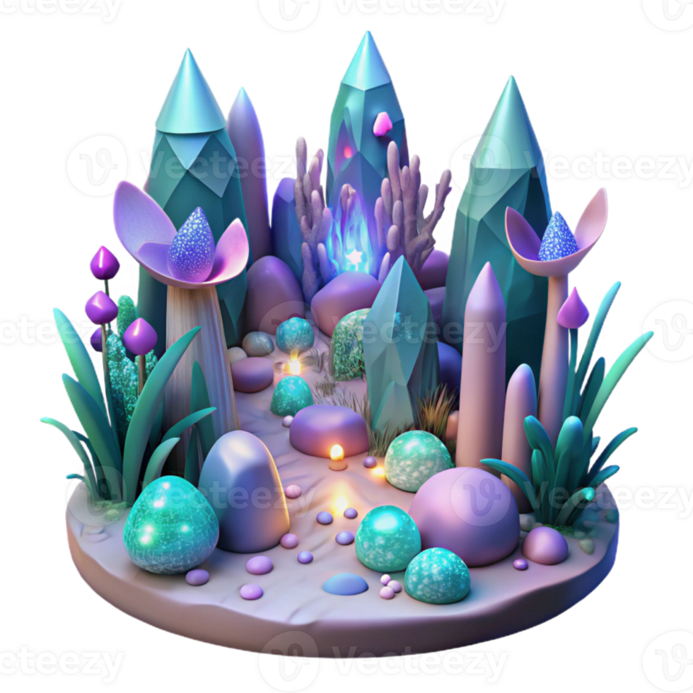 dramatic rustic Dreamlike Forest with Bioluminescent Plants Isolated Element png
