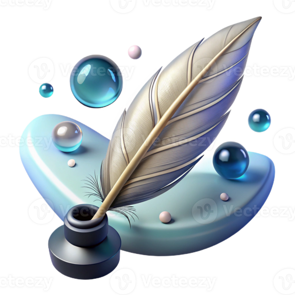 magnificent artistic Feather Quill with Ink Drop Cutout on Transparent Background premium png