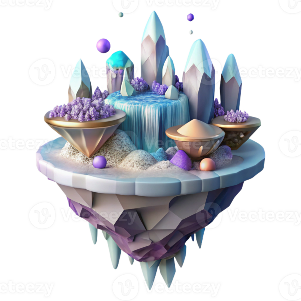 dramatic artistic Floating Island Isolated with Waterfall Detail premium png