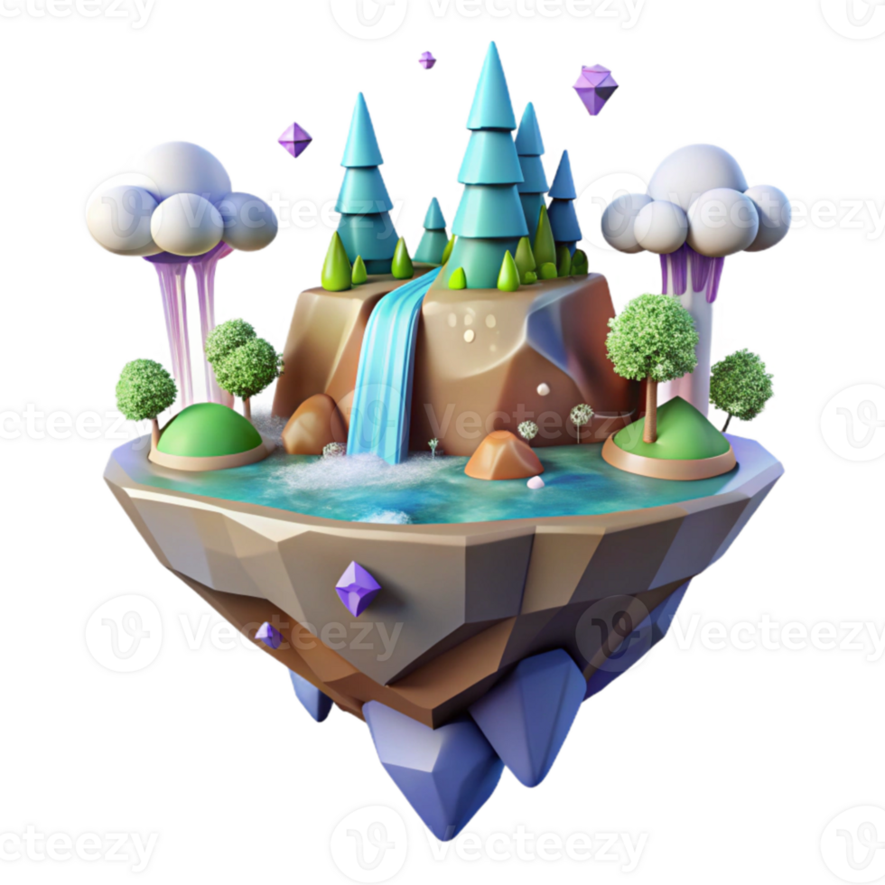 wonderful creative Floating Island with Waterfall Transparent Background authentic png