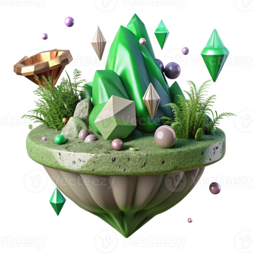 elegant modern Floating Island with Green Grass Isolated high quality png