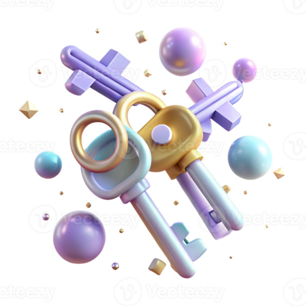 wonderful abstract Floating Keys with Metallic Sheen Transparent Background high resolution png