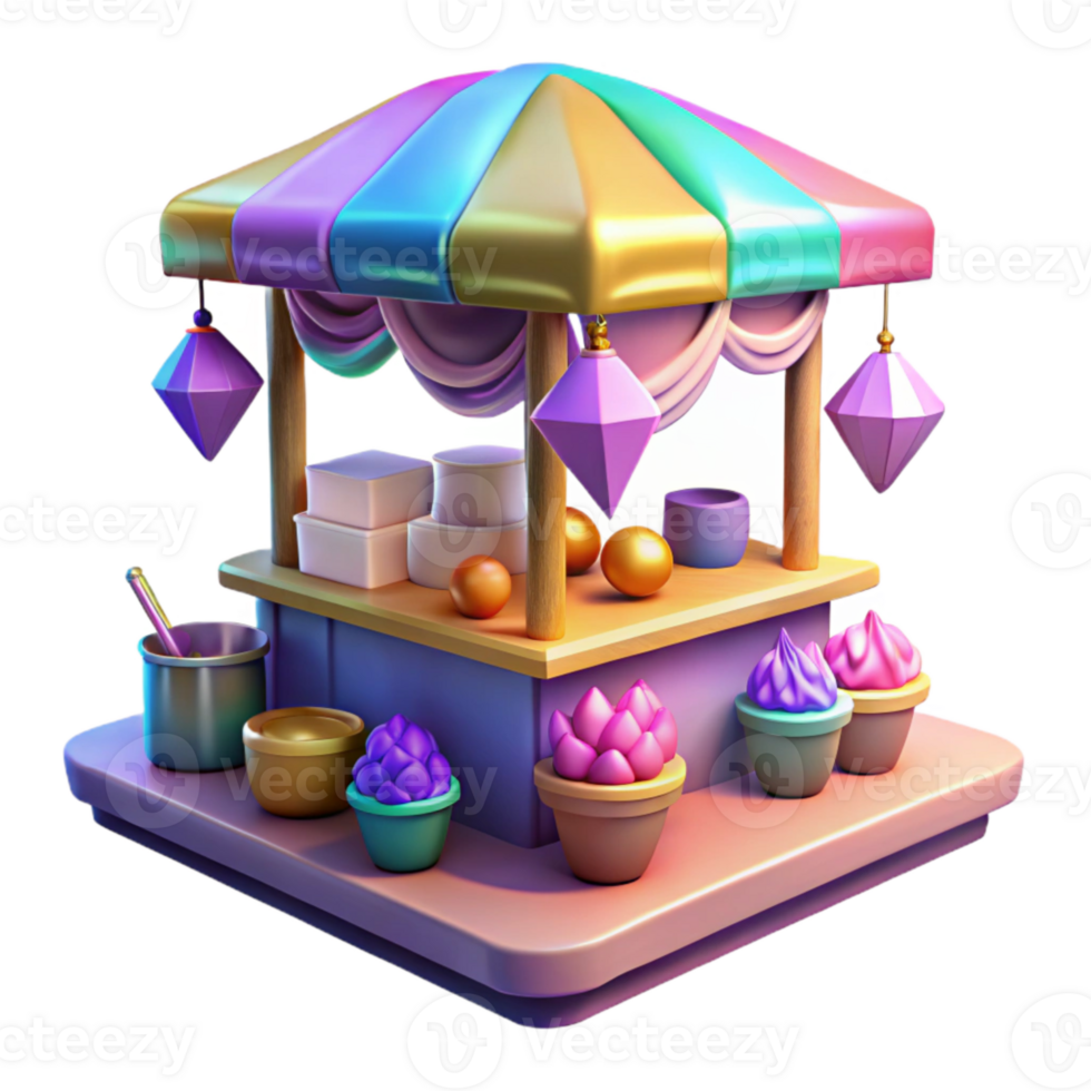 serene traditional Floating Market Stall Colorful Isolated on Transparent Background detailed png