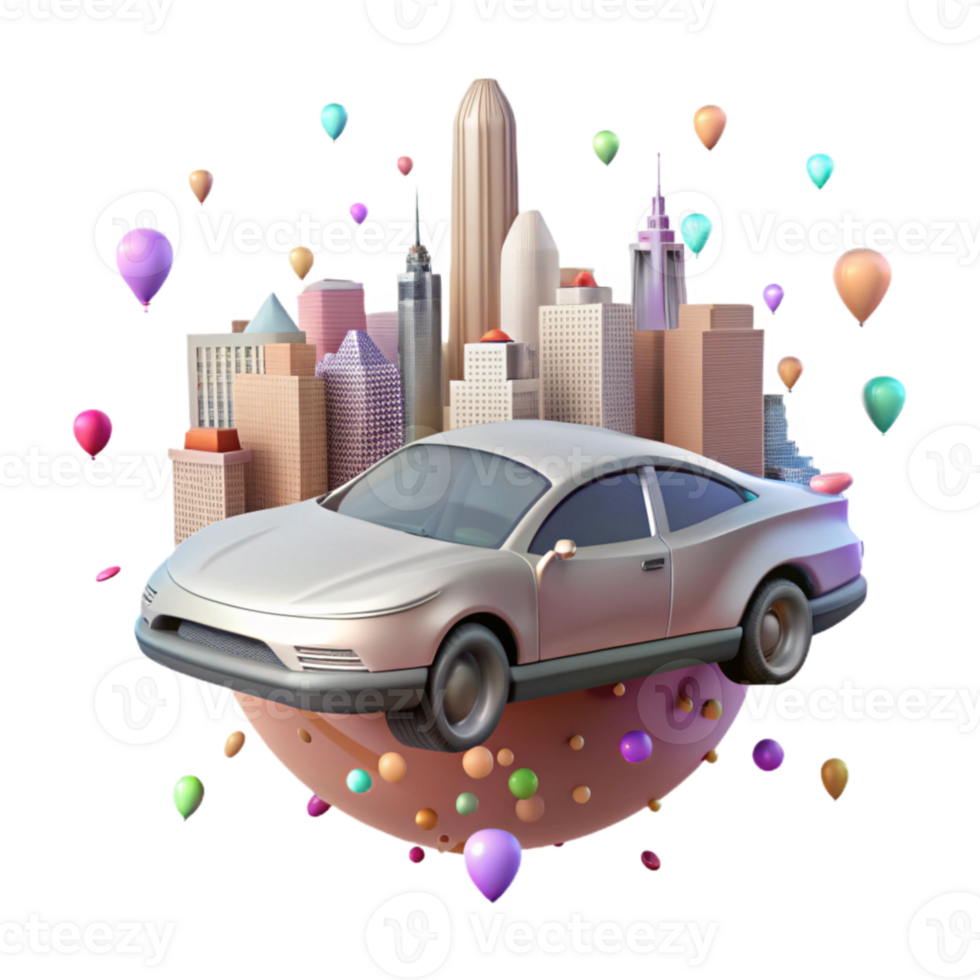impressive minimalist Flying Car Above City Skyline Isolated Element genuine png