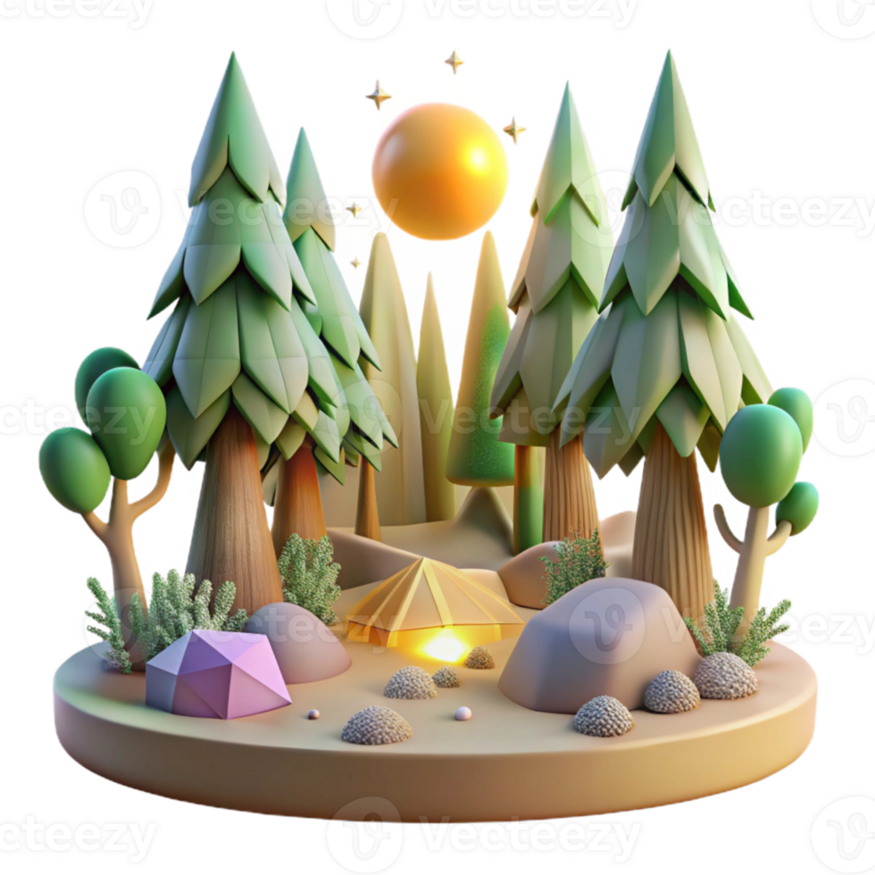 magnificent artistic Forest Scene with Trees and Sunlight Isolated Element premium png