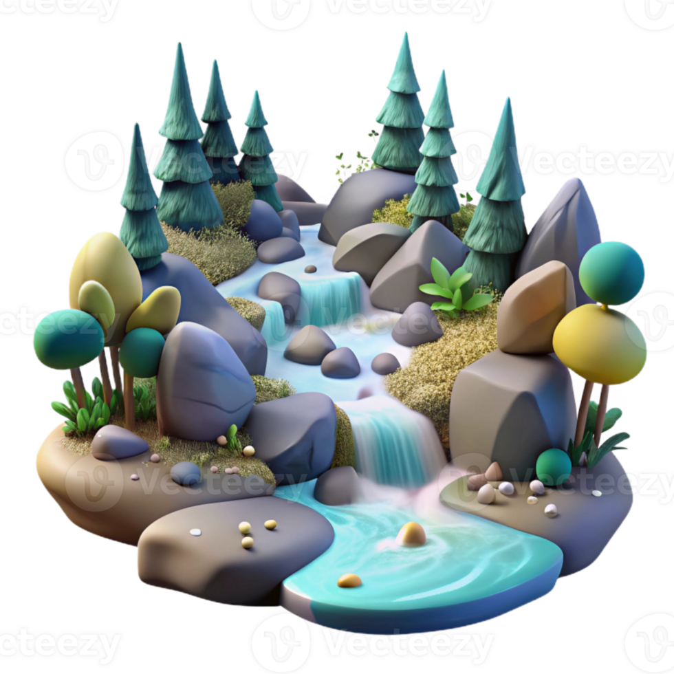 vibrant classic Forest Stream with Rocks Isolated with Flowing Water original png