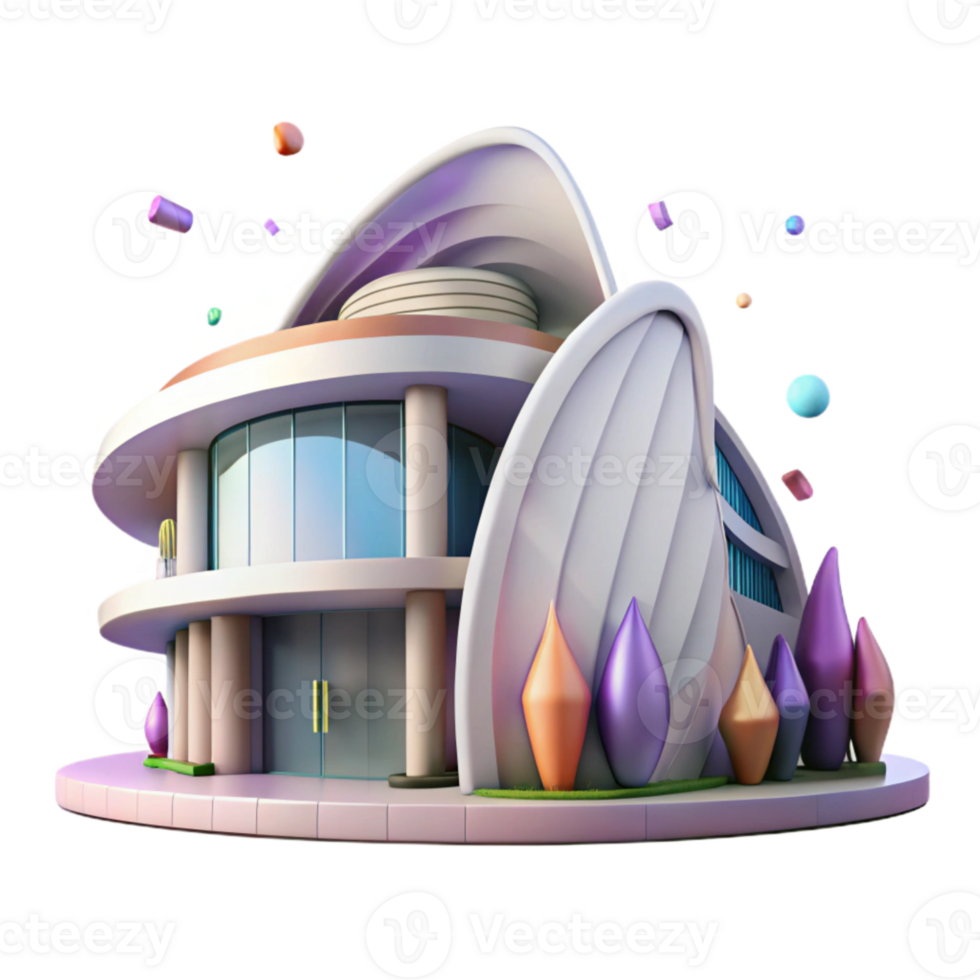 magnificent contemporary Futuristic Building with Curved Lines Isolated Element professional png