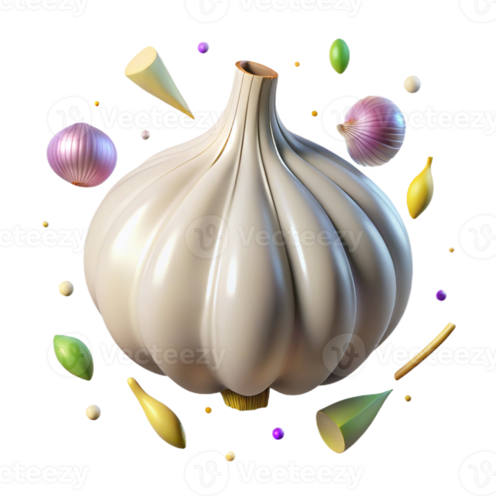 vibrant vintage Garlic Bulb with Cloves Transparent Background exclusive png