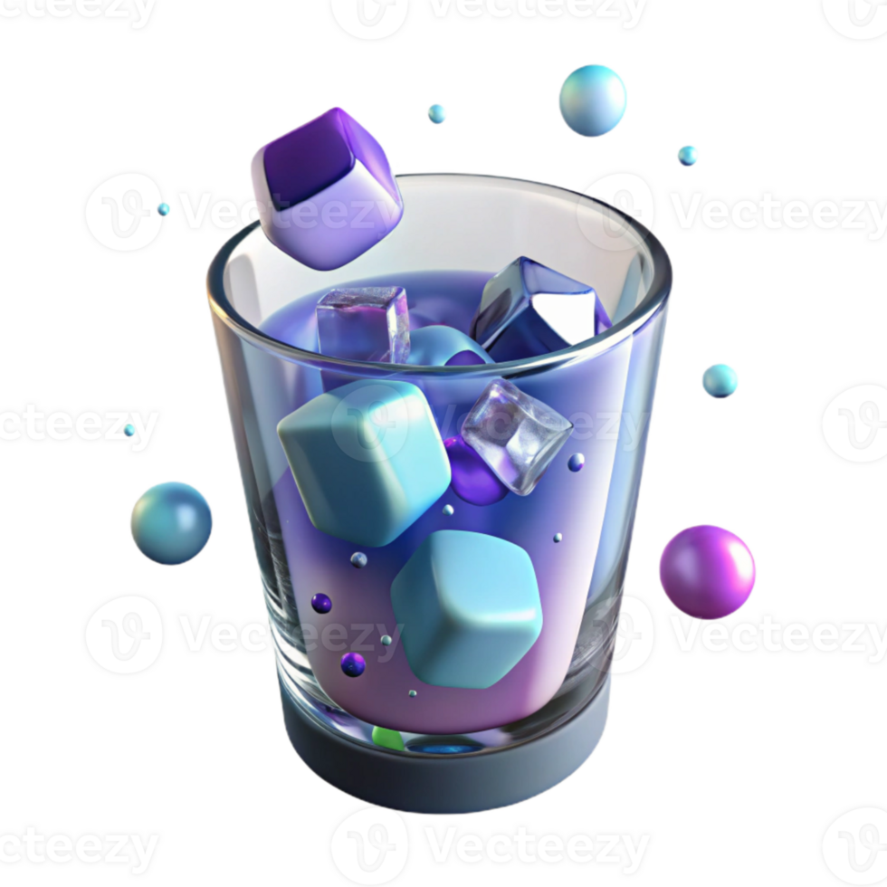elegant vintage Glass of Water with Ice Cubes Transparent Background Cutout authentic png