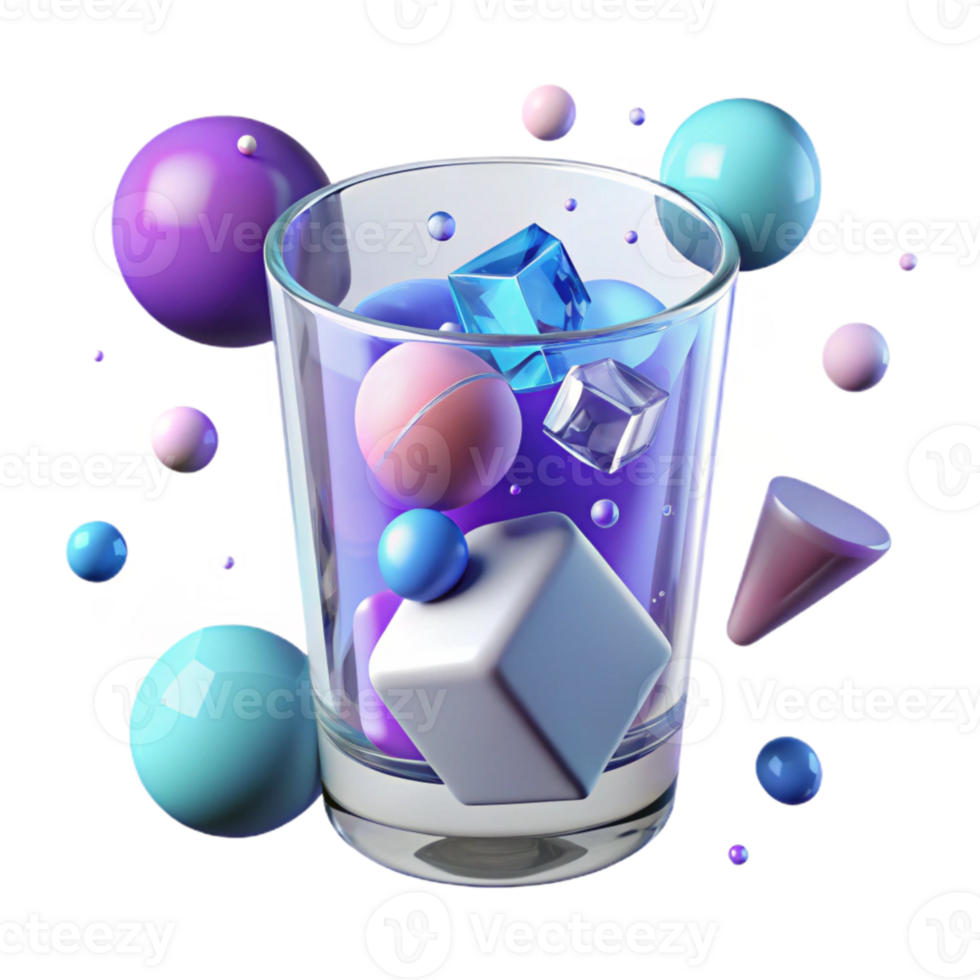 wonderful artistic Glass of Water with Ice Cubes Transparent Background Cutout detailed png