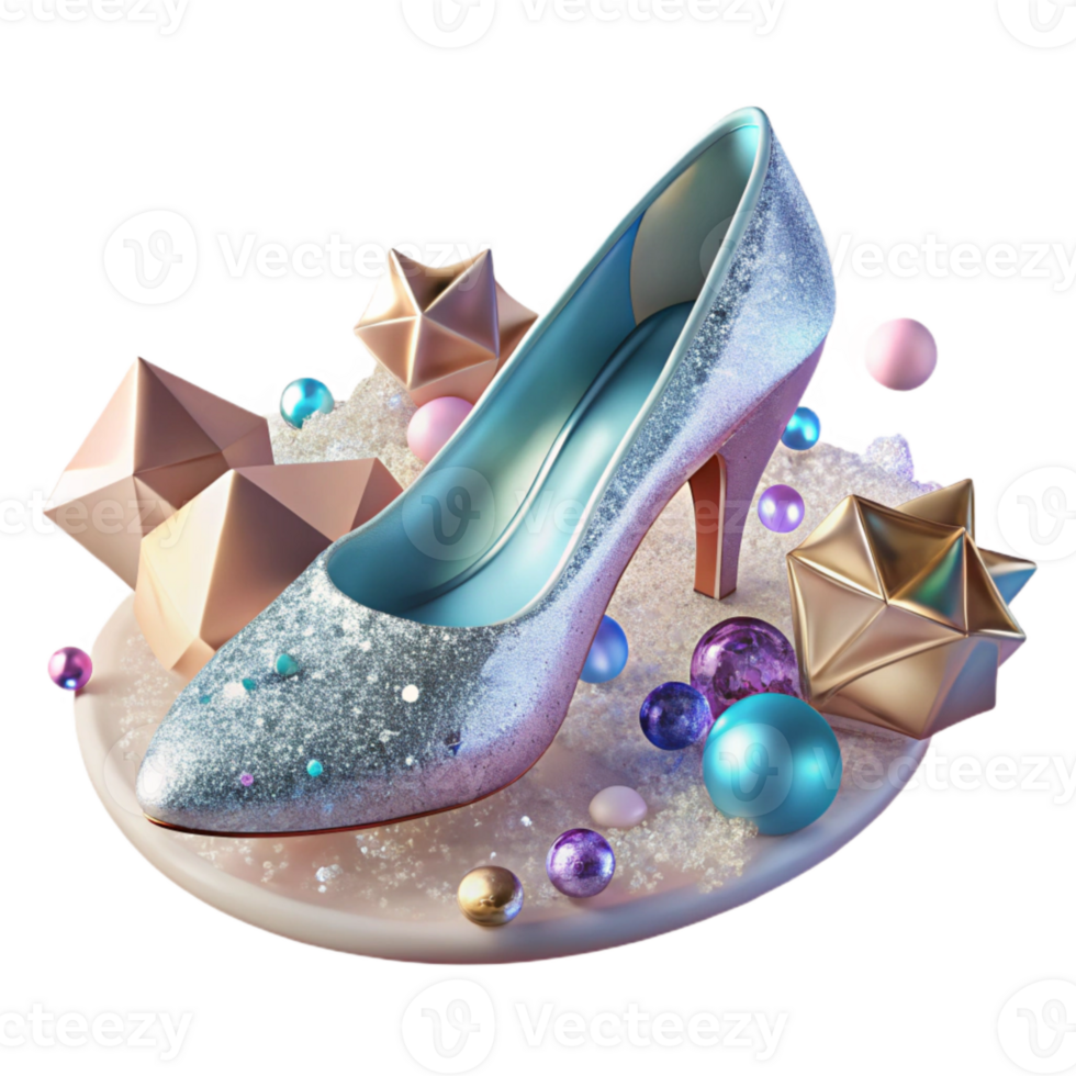 dramatic traditional Glass Slipper with Sparkling Detail Transparent Background authentic png