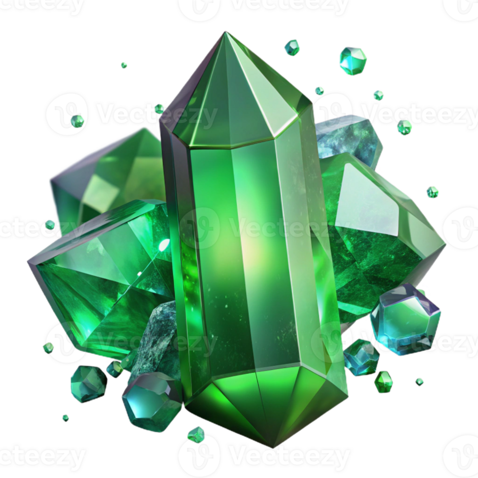 stunning rustic Green Emerald Cut Gemstone Transparent Background exclusive png