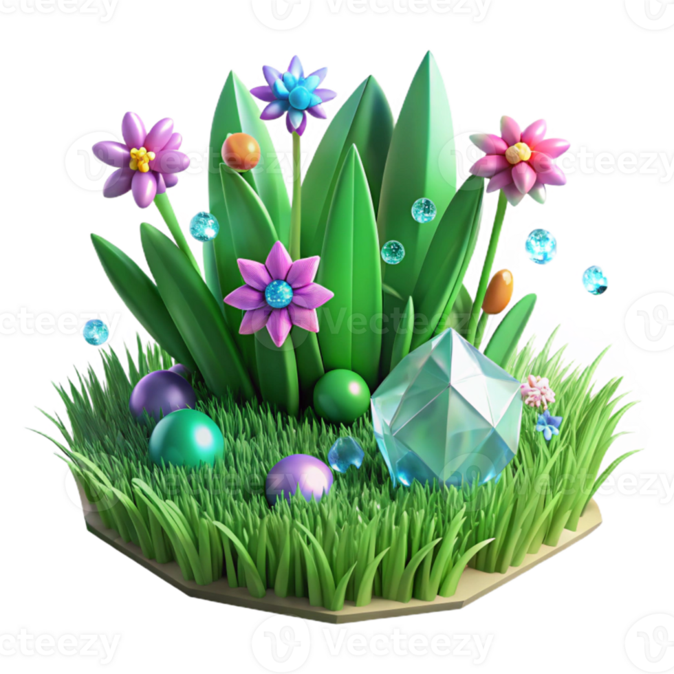 impressive modern Green Grass Field with Wildflowers Isolated genuine png