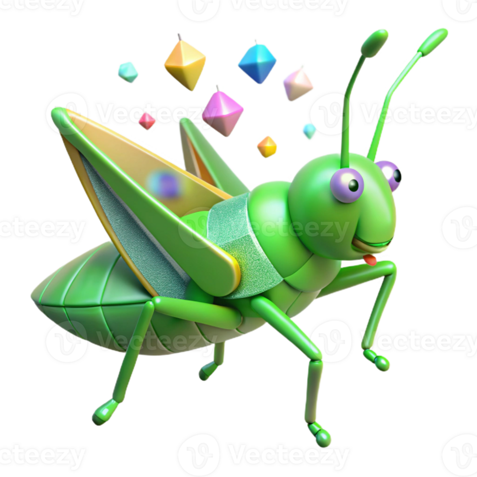 serene abstract Green Grasshopper Side View Isolated professional png