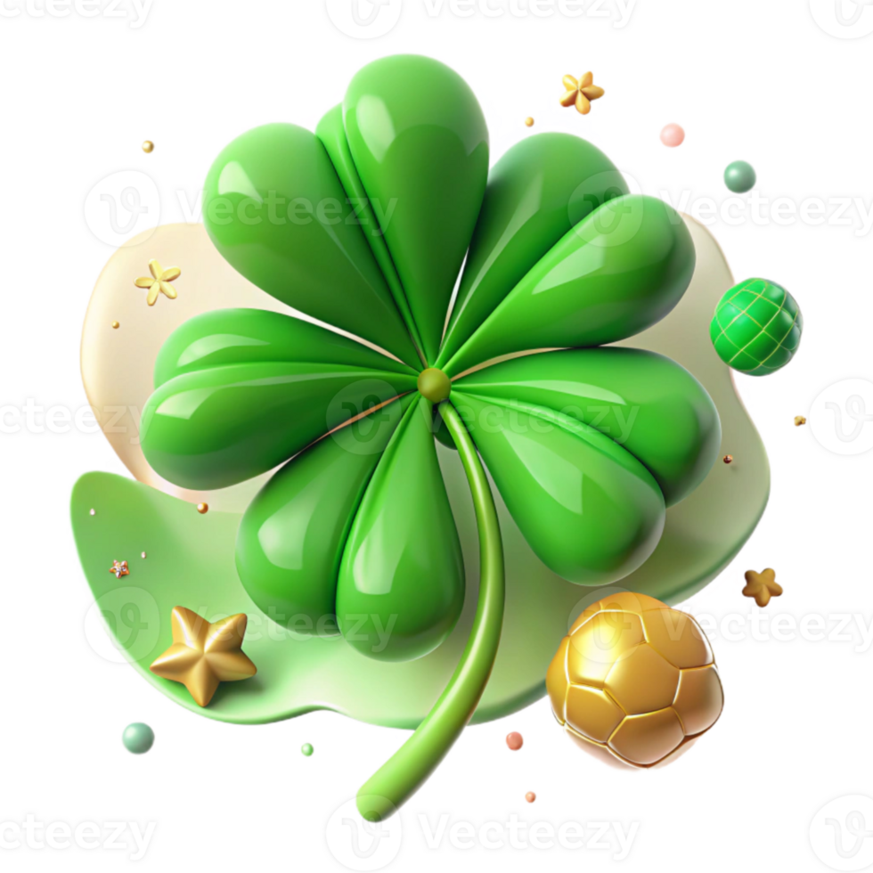 beautiful classic Kelly Green Four Leaf Clover Isolated Element with Transparent Background and Lucky Charm genuine png